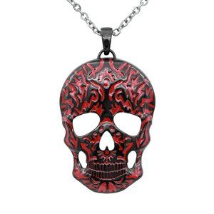 Red Design Skull SST Necklace Black Ion Plating
